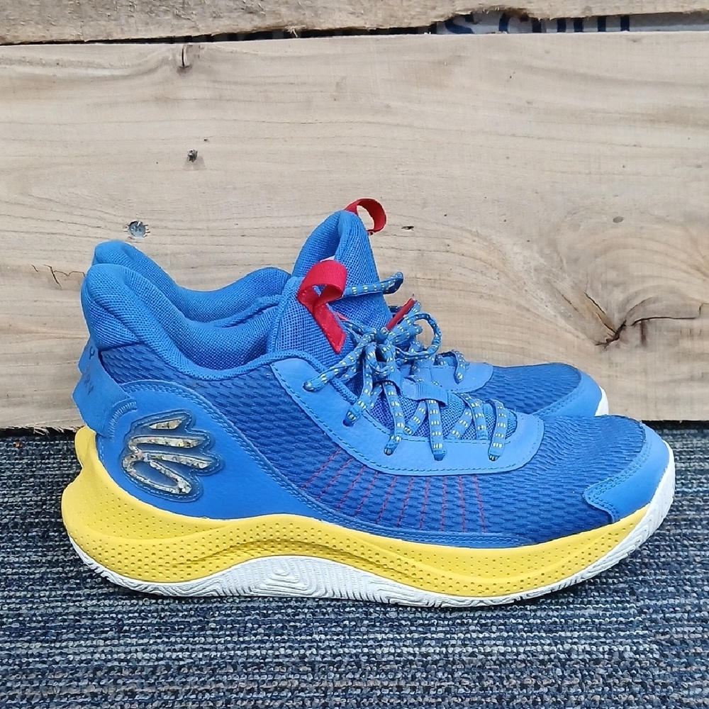 Size 12 Mens Under Armour Curry 3Z7 Basketball Shoes Warriors Blue Yellow - Picture 2 of 10